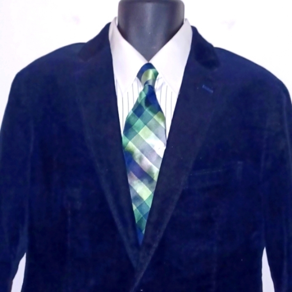 GEOFFREY BEENE Blue Green Plaid Spring Silk Necktie - Picture 5 of 6